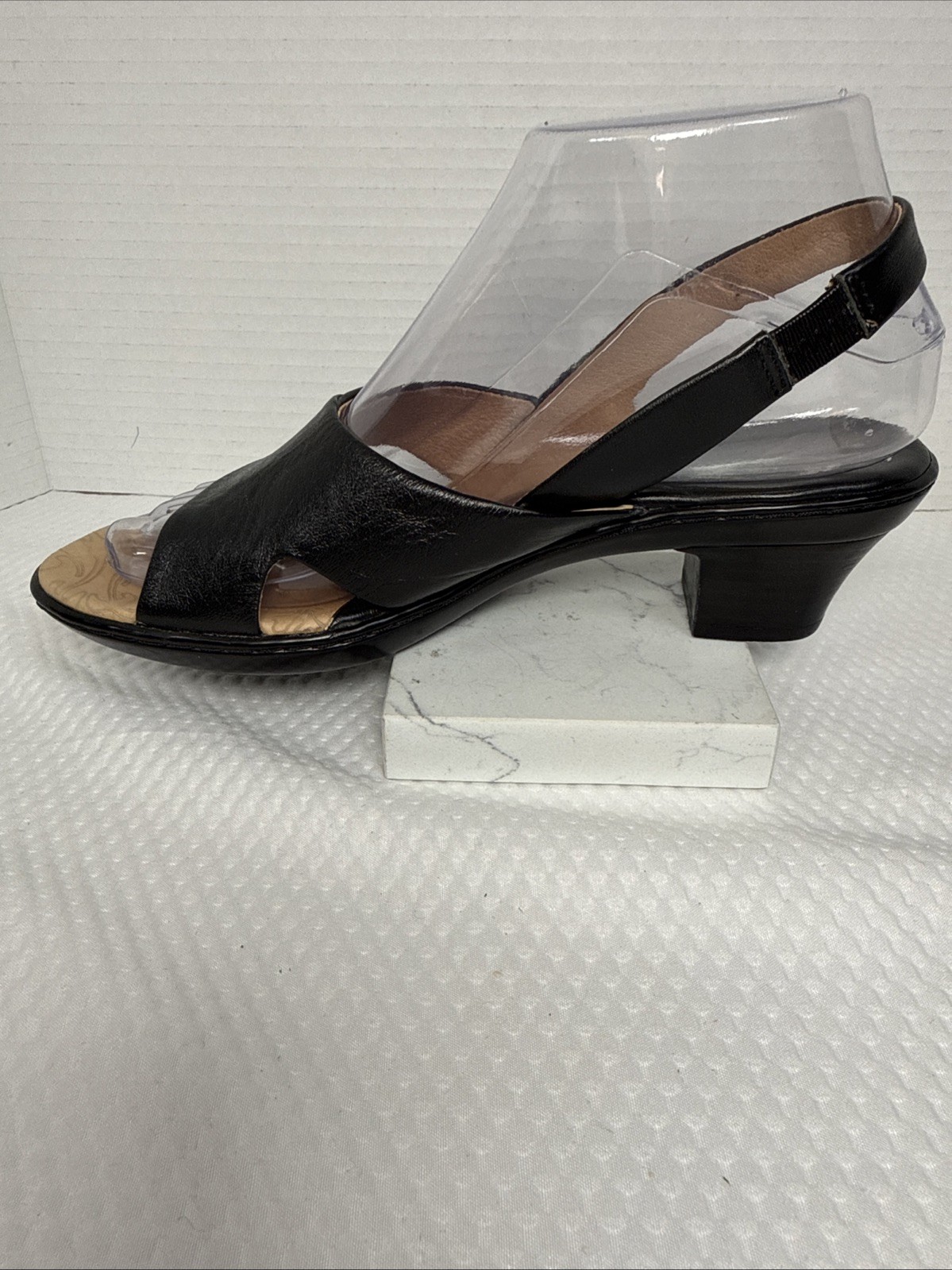 Sofft Angelina Slingback Sandals 7M Black Leather 1.25″ Heel Comfort Shoes