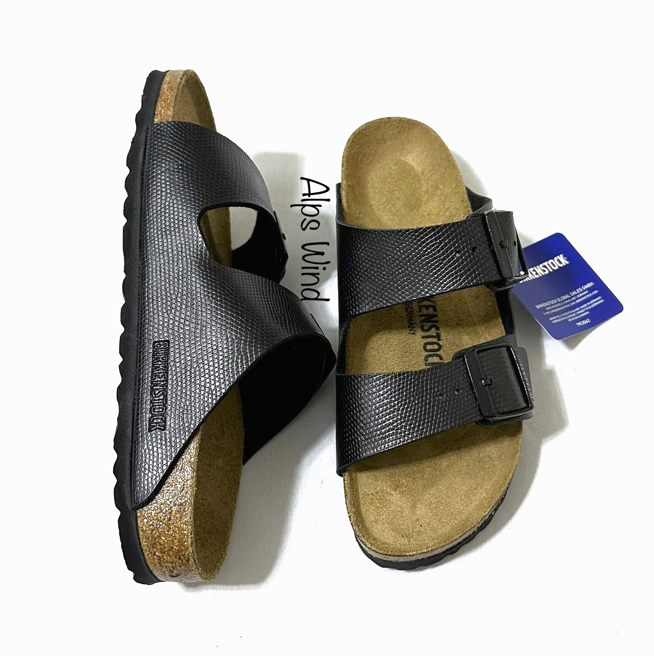 Birkenstock Arizona BS Birko-Flor Embossed Sandal Shiny Lizard BLK SZ.37/6 NWOB