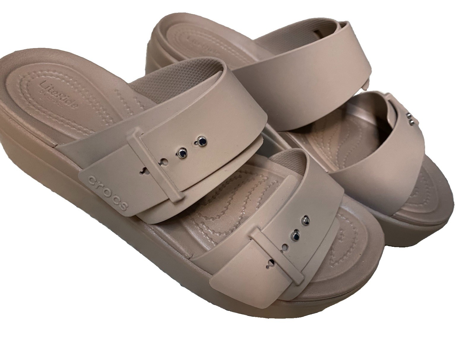 Crocs LiteRide Brooklyn Womens Sandals Size 9 Mid Wedge Pink Platform Slip On