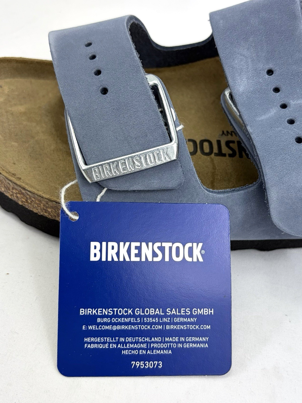 Birkenstock Arizona BS Nubuck Leather Sandal Shoes Stone Blue Women 7/Men 5 NIB