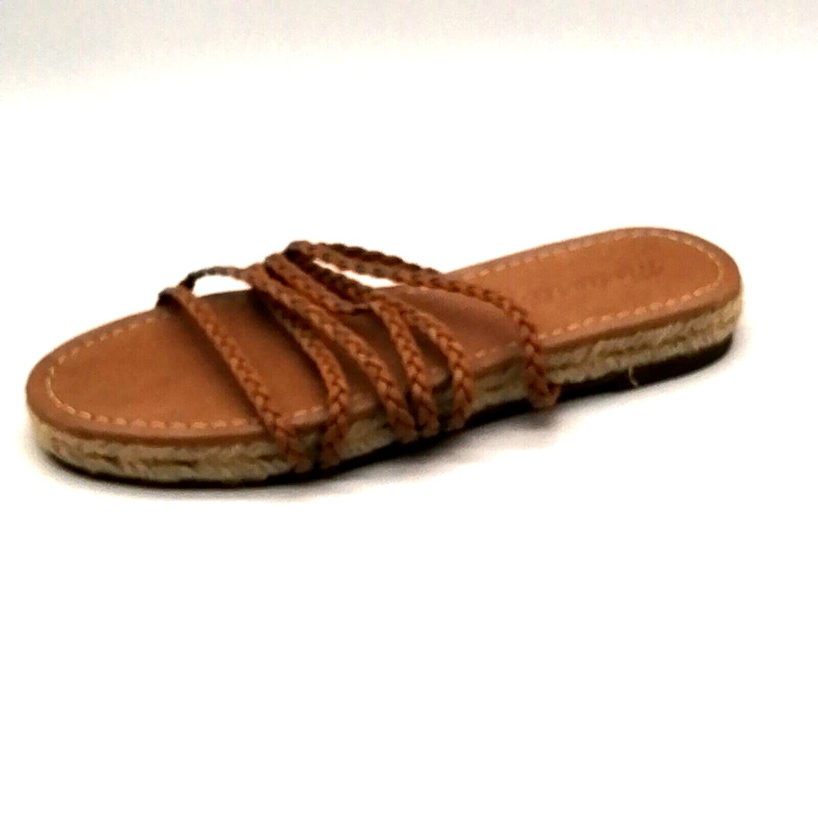 Madewell Womens Espadrille Slide Sandal Tan Leather Braided Straps Flat 6 NEW