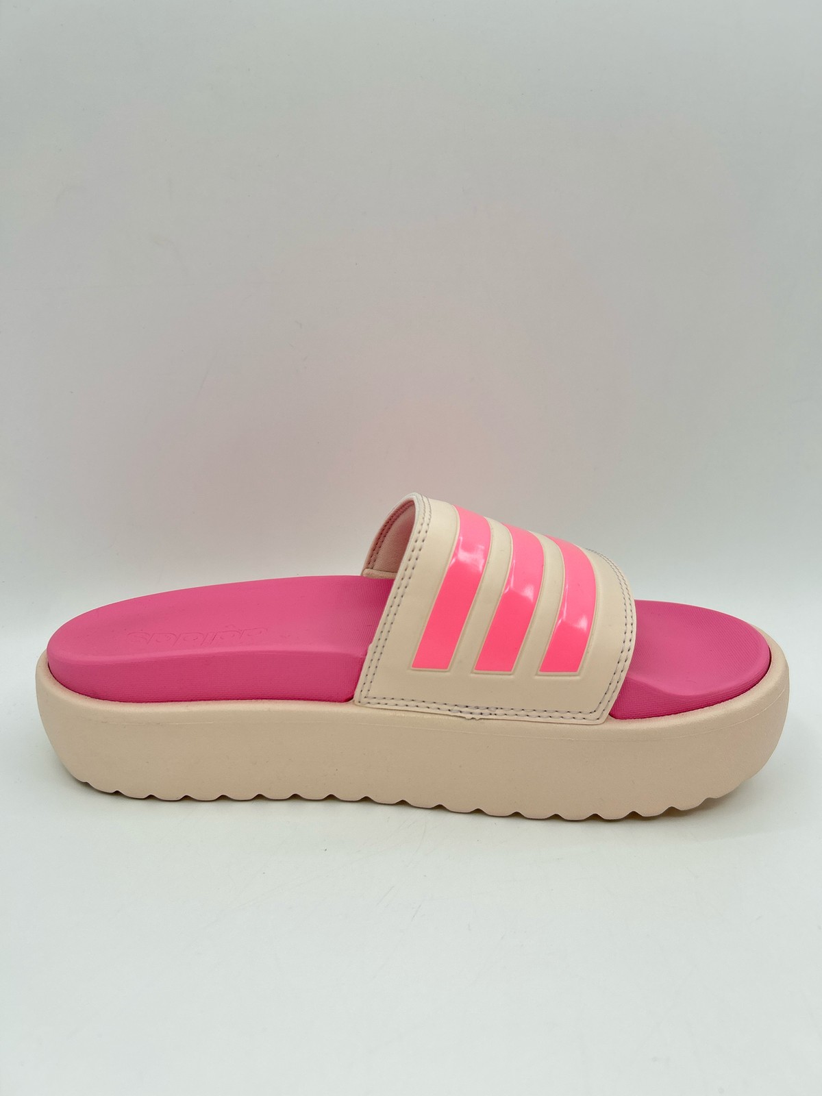 ADIDAS Adilette Platform Slide Sandals SZ 7 PINK BEIGE Women Flats Beach Logo
