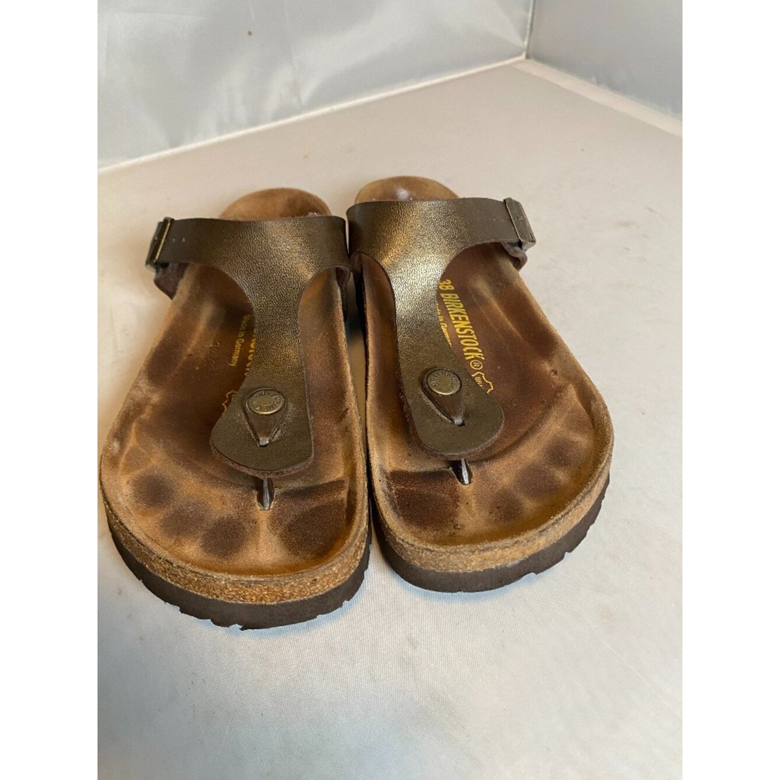 Birkenstock Gizeh 38 7-7.5 Brown Leather Slip On Thong Sandals