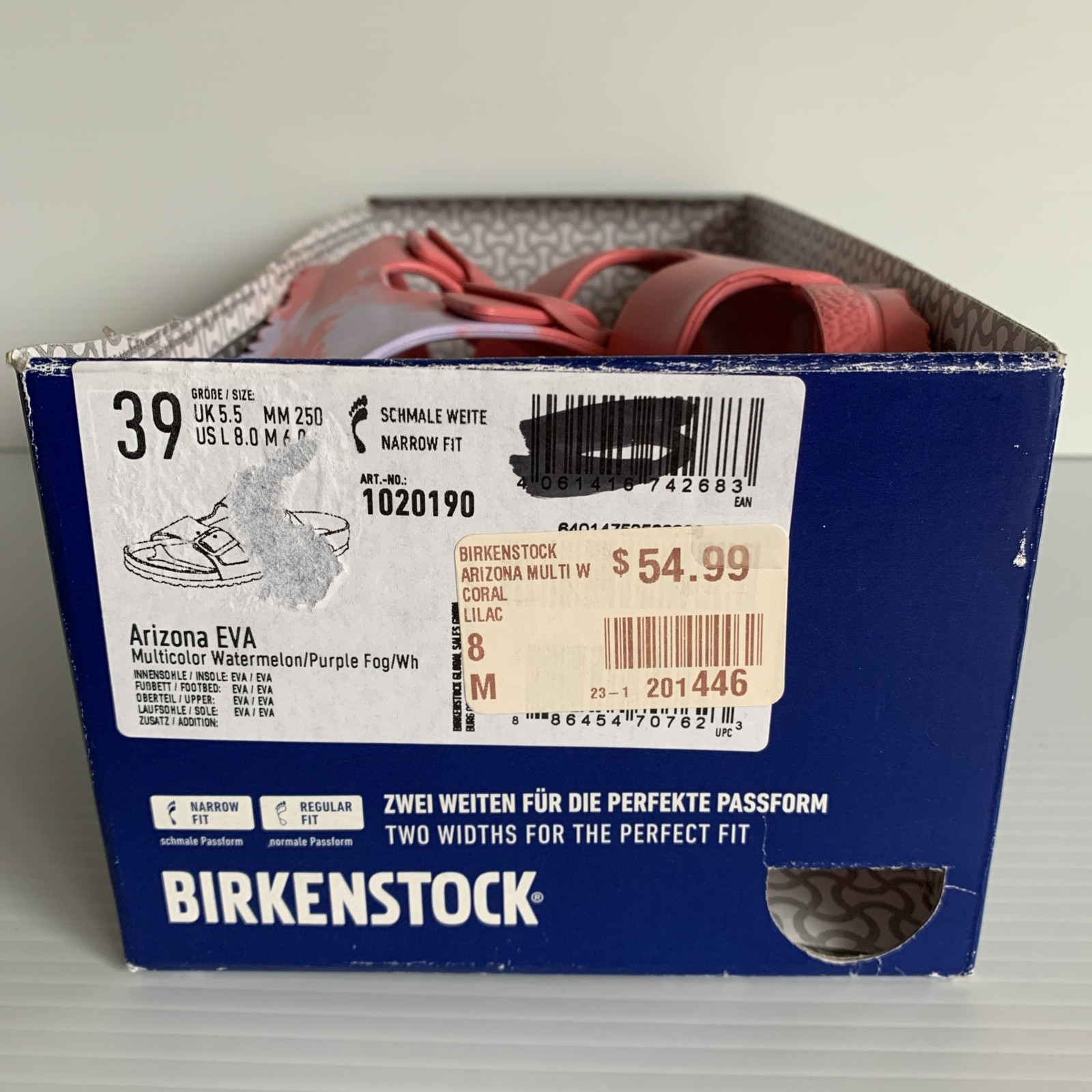New Birkenstock Arizona EVA Watermelon Purple Fog Ladies Sz 8; 39 Slides Sandals