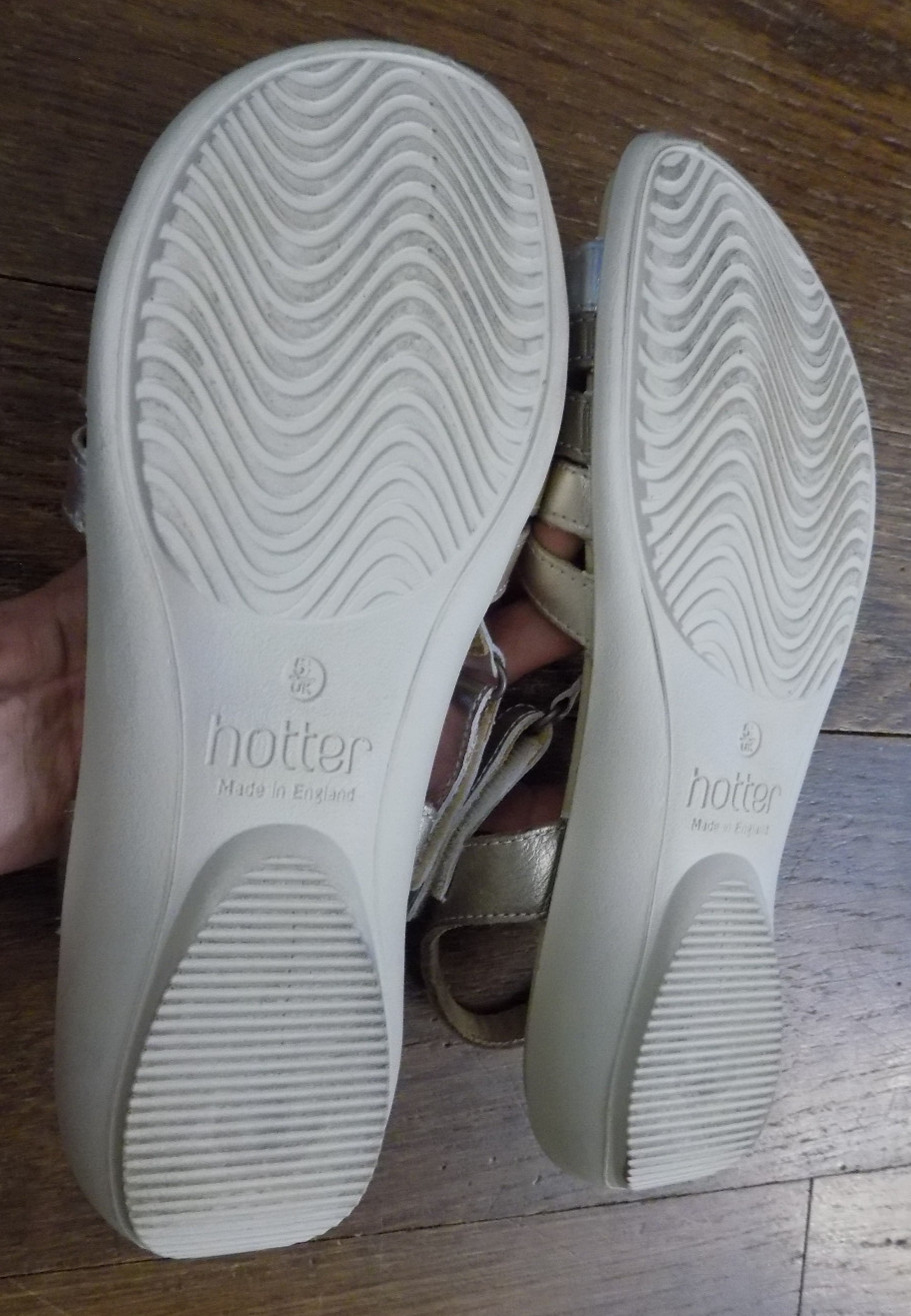Hotter Flare STD 7.5 Metallic Leather Sandals Bronze Gold Silver 1.25″ wedge EUC