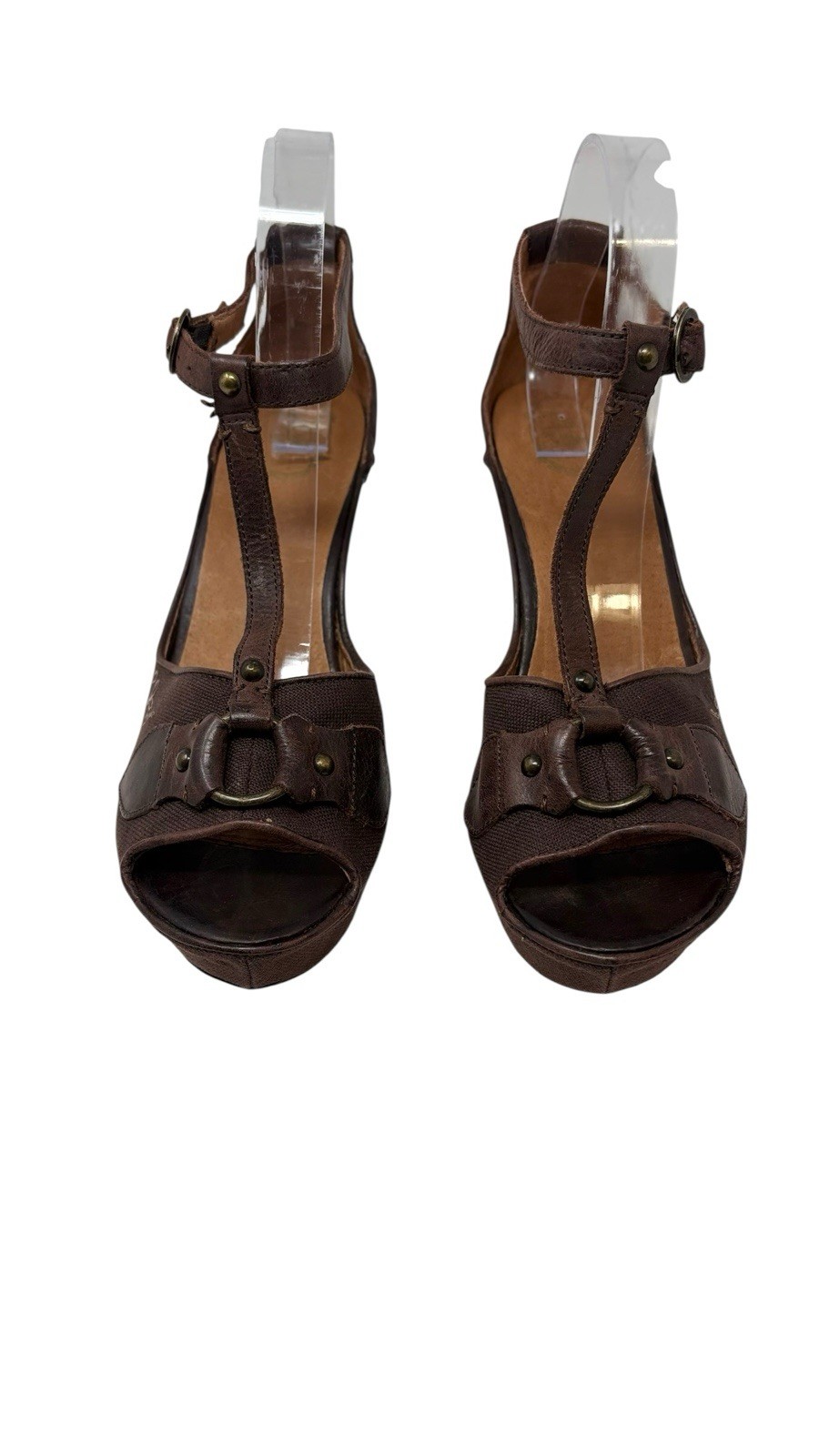 Ariat Vista Leather Canvas Floral Embroidered Wedge Sandals Brown Womens 10