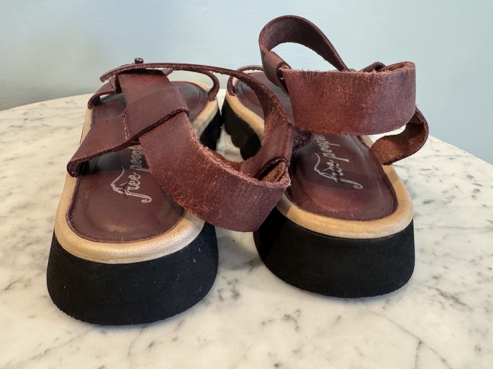 Free People Leather Strappy Sandals Burgundy Womens Size 39 US 9
