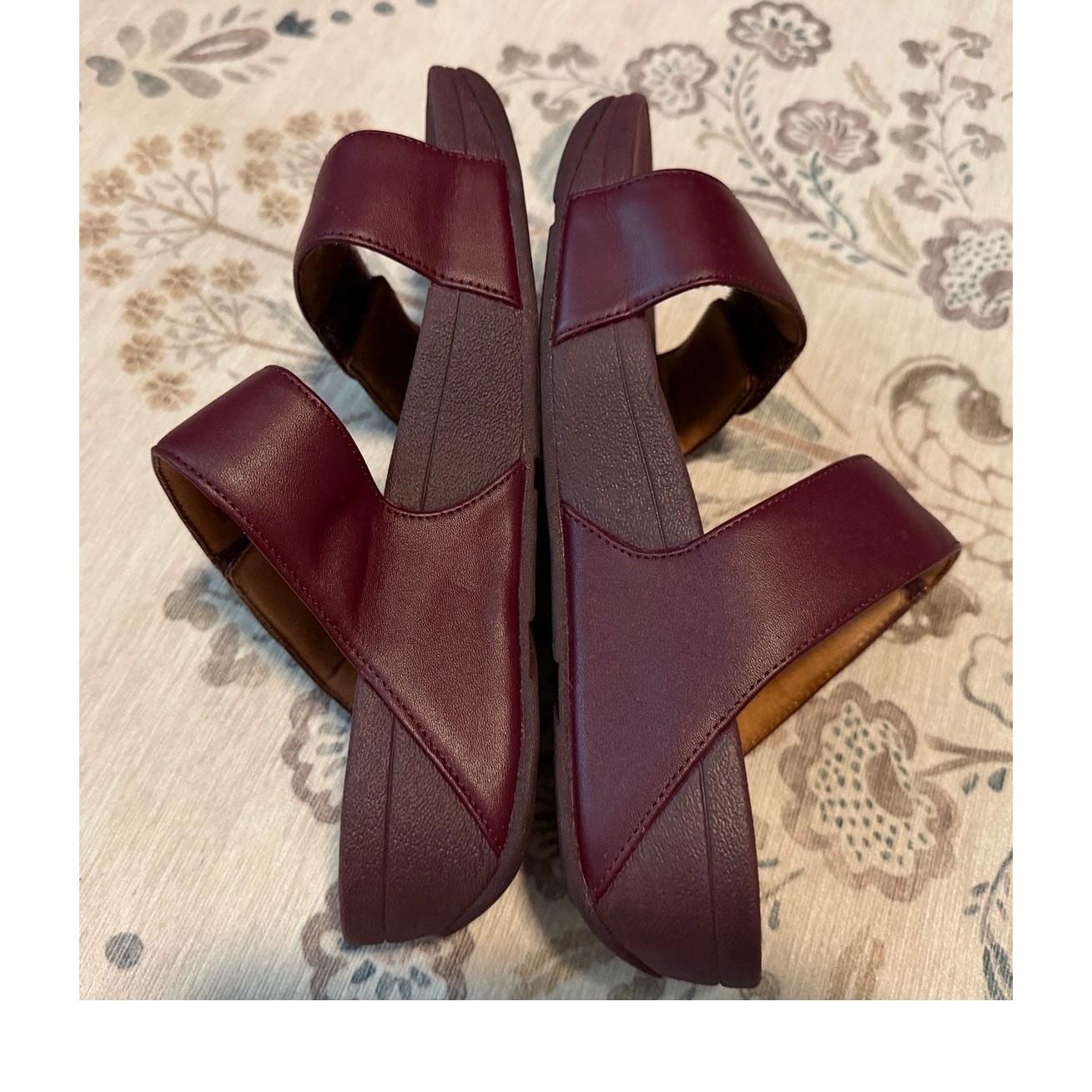 FitFlop Lulu Adjustable Leather Slide Sandals Wine Burgundy Red Women’s Size 8