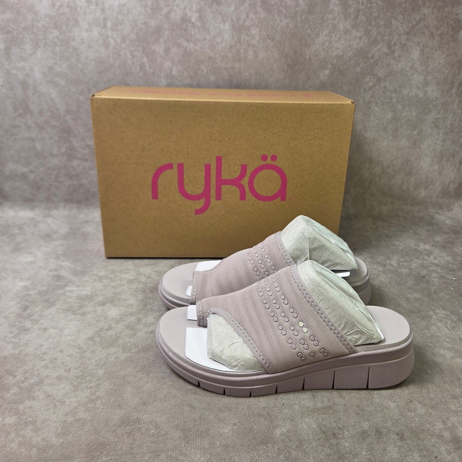 Ryka Elegance Slide Purple Fog Mesh Toe Loop Sandals J4746F1500 Womens 5M NEW