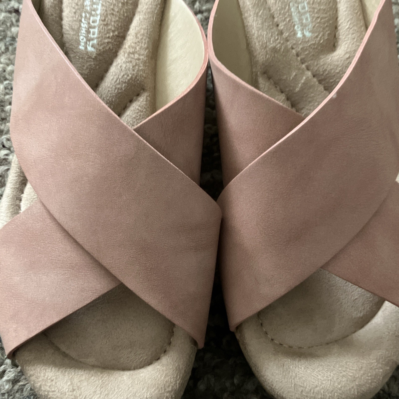 CL By Laundry Crisscross Wedge Slide Sandals Slip-On Straps Pink/Beige US 7