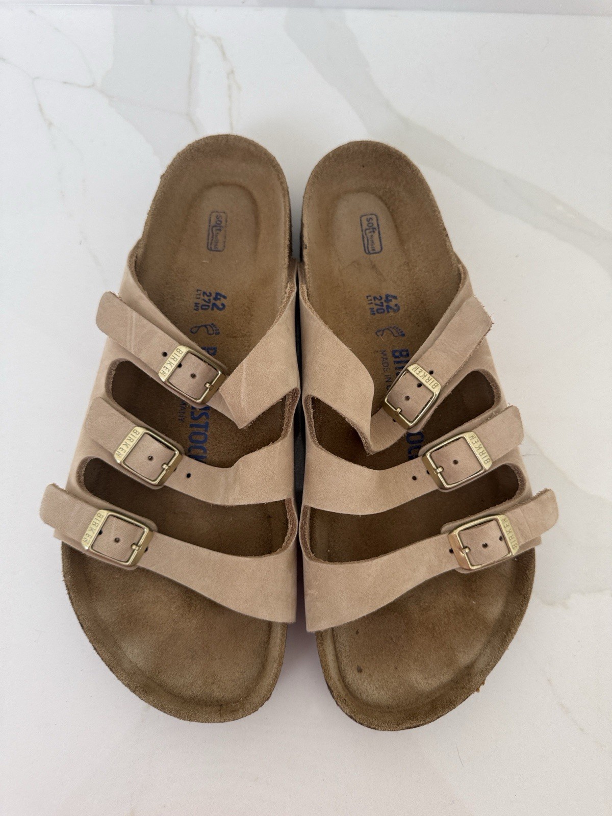 Birkenstock Florida Leather Nubuck Sandals In Sand And Gold 11 42 R