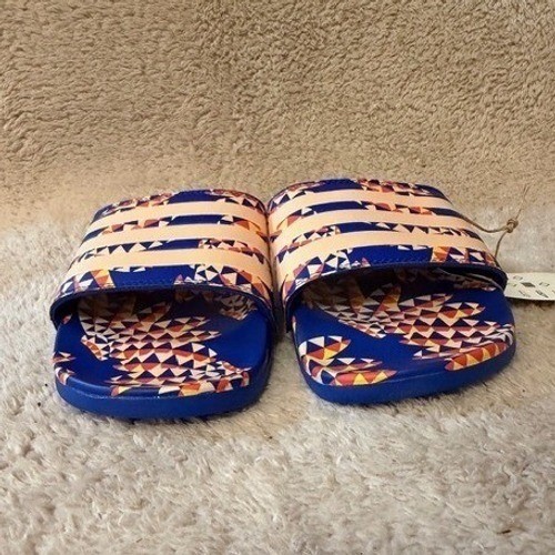 Adidas Adilette Comfort Slides Womens 11 Royal Blue Orange Geometric GZ2631
