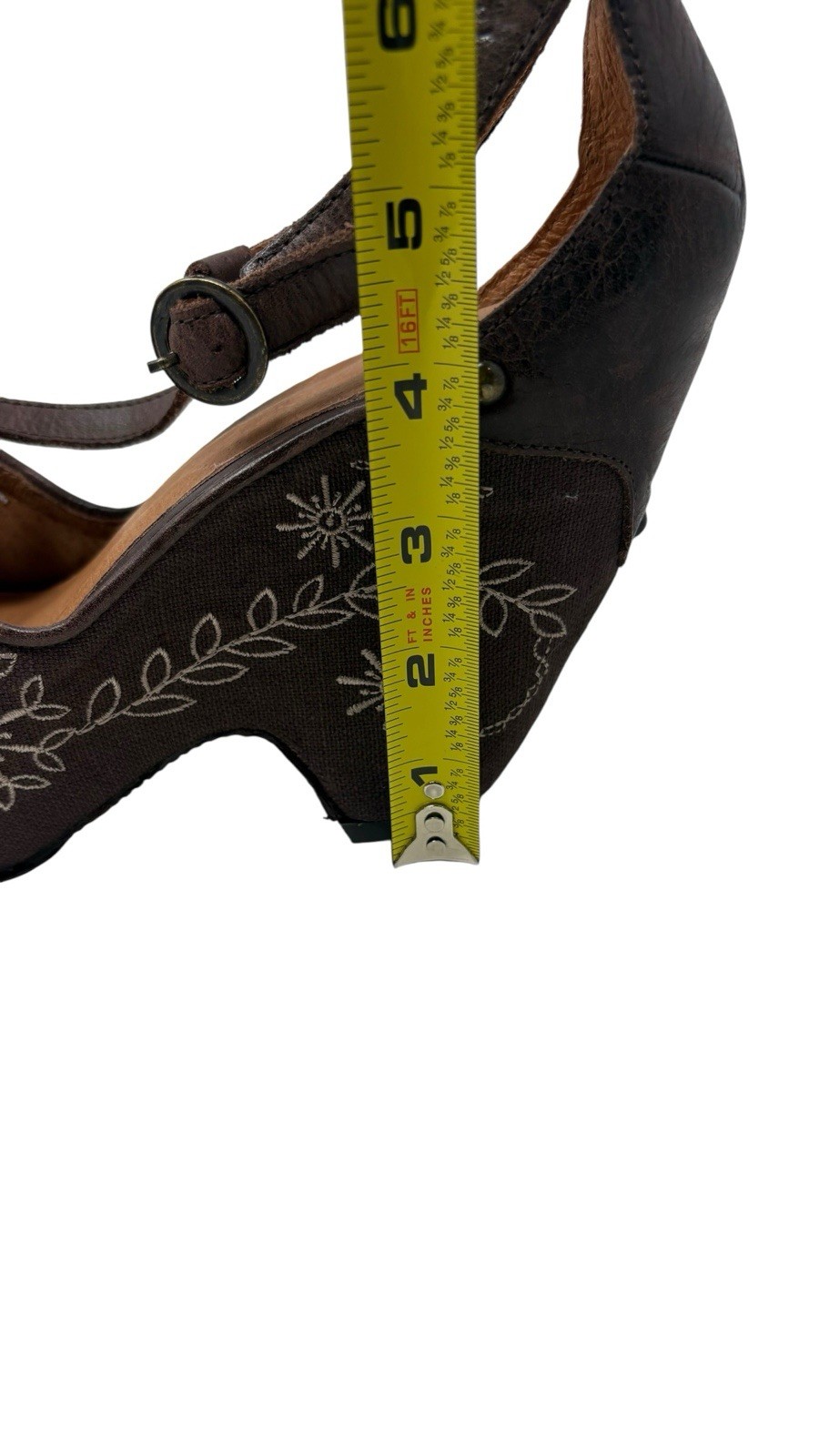 Ariat Vista Leather Canvas Floral Embroidered Wedge Sandals Brown Womens 10