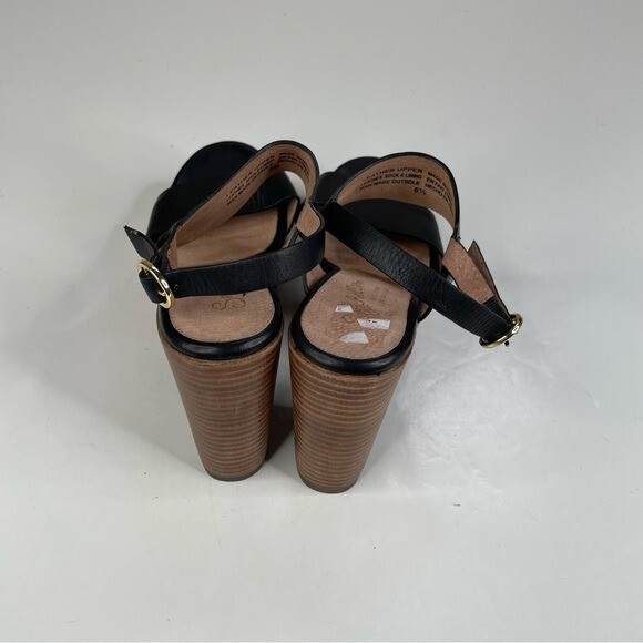 Seychelles Block Heel Black Leather Sandals Size 6.5