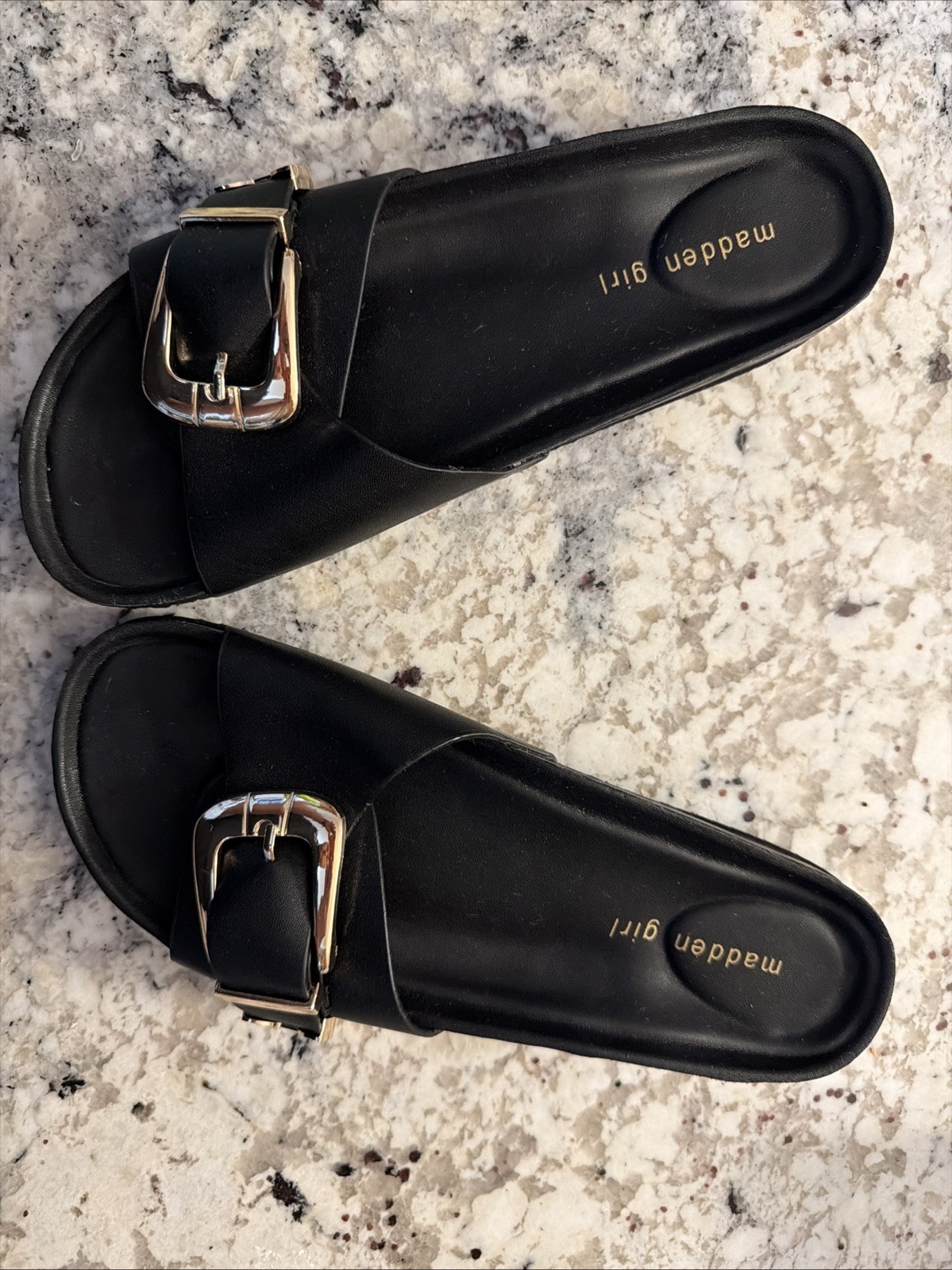 Madden Girl Brook Sandals Women’s Spring Summer Slides, Black Buckle ￼