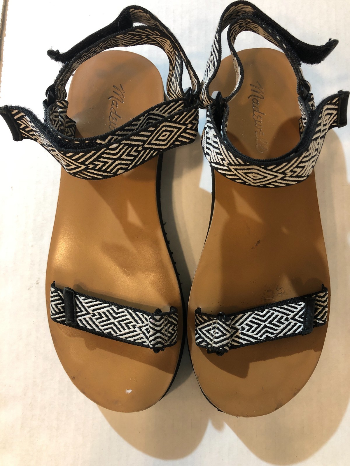 Madewell Maggie Strappy Womens US 8 Black White Aztec Strap Platform Sandals