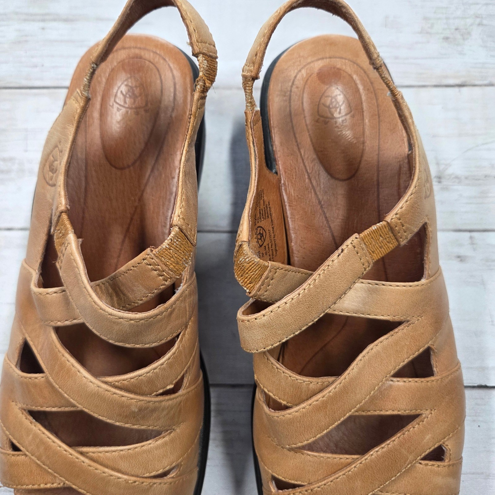 Ariat 93523 Slingback Sandals Womens 9.5B Tan Leather Wedge Caged Strappy
