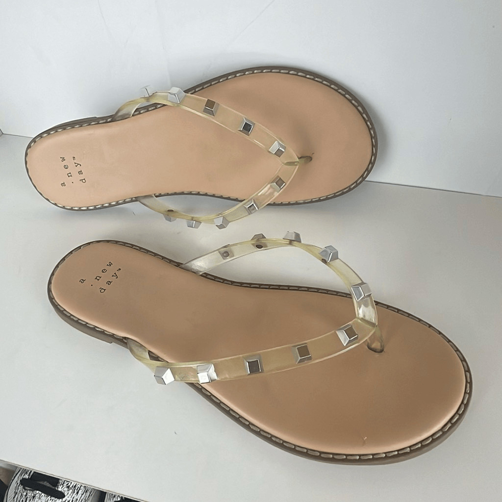 Clear Strap Silver Square Studded Flip Flops 6
