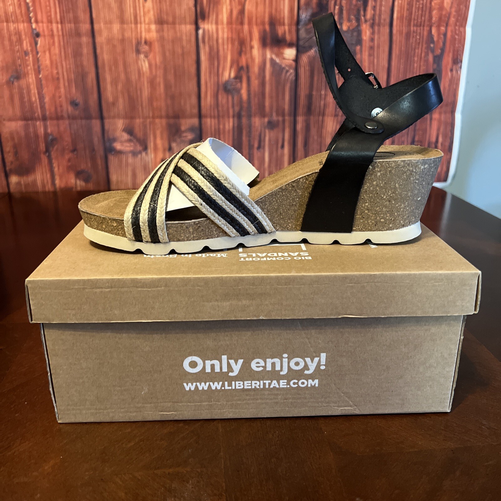 Liberitae Bio Aries Wedge Women Sandal in Leather and Jute size Eu 41 Us 10-10.5