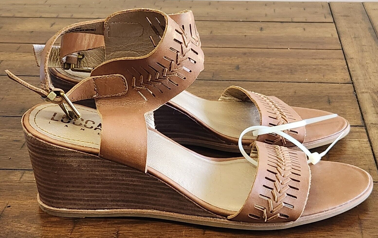 Lucca Lane Sandals Joanie Wedge Heeled 11 M Auburn Leather Buckle Womens Shoes