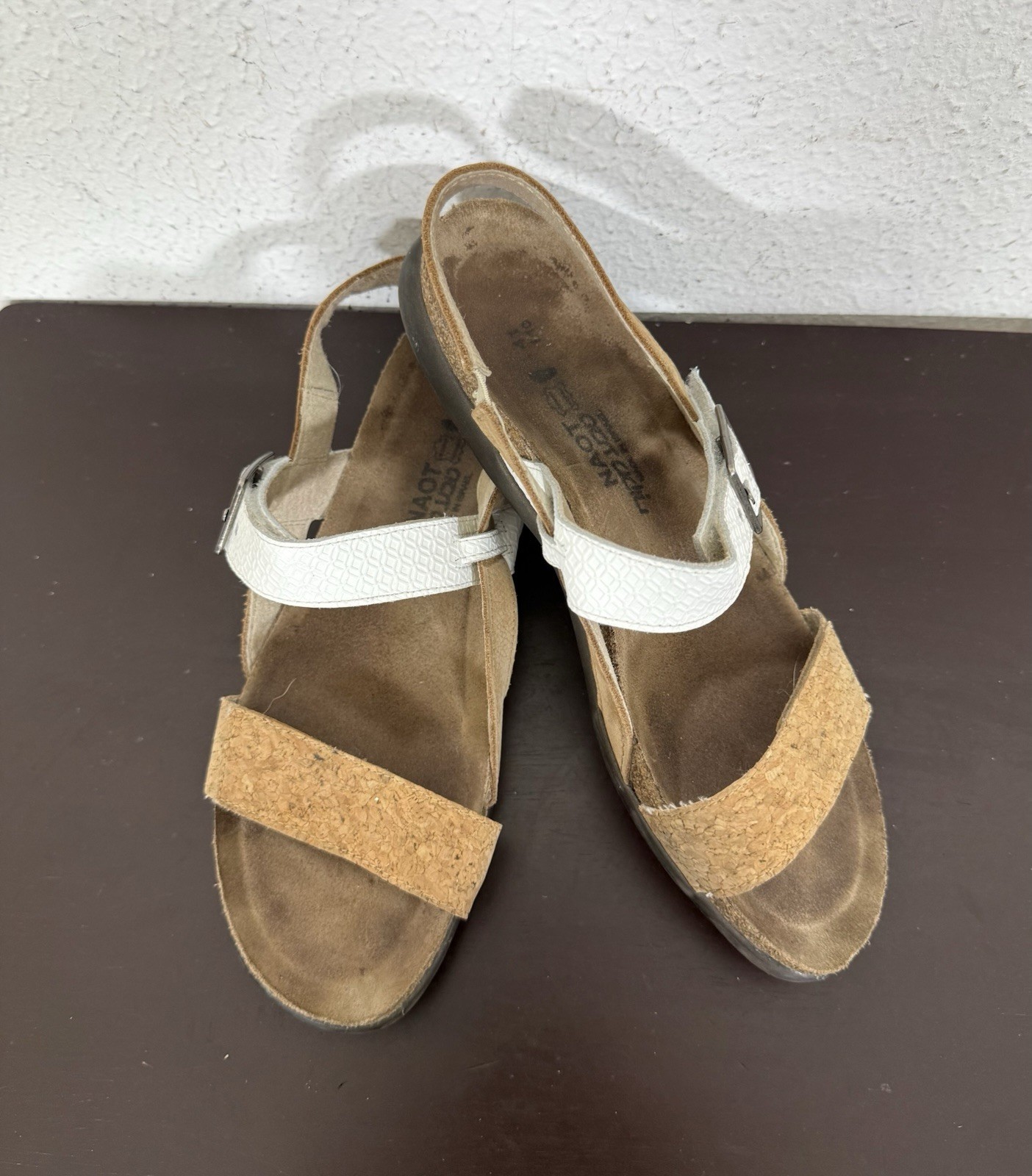 Naot Norah Cork & White Leather Sandals EU 41/ US 10-10.5 Women Comfort Leather