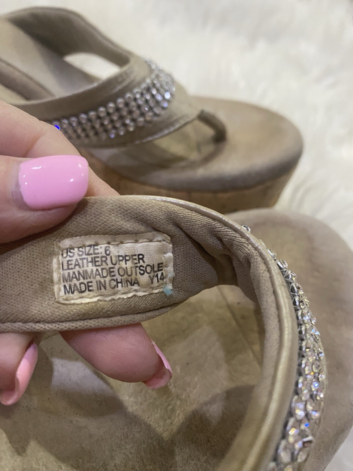 Volatile Gold Rhinestone Cork Wedge Sandals Size 6 — 4” Heel, 1.25” Platform