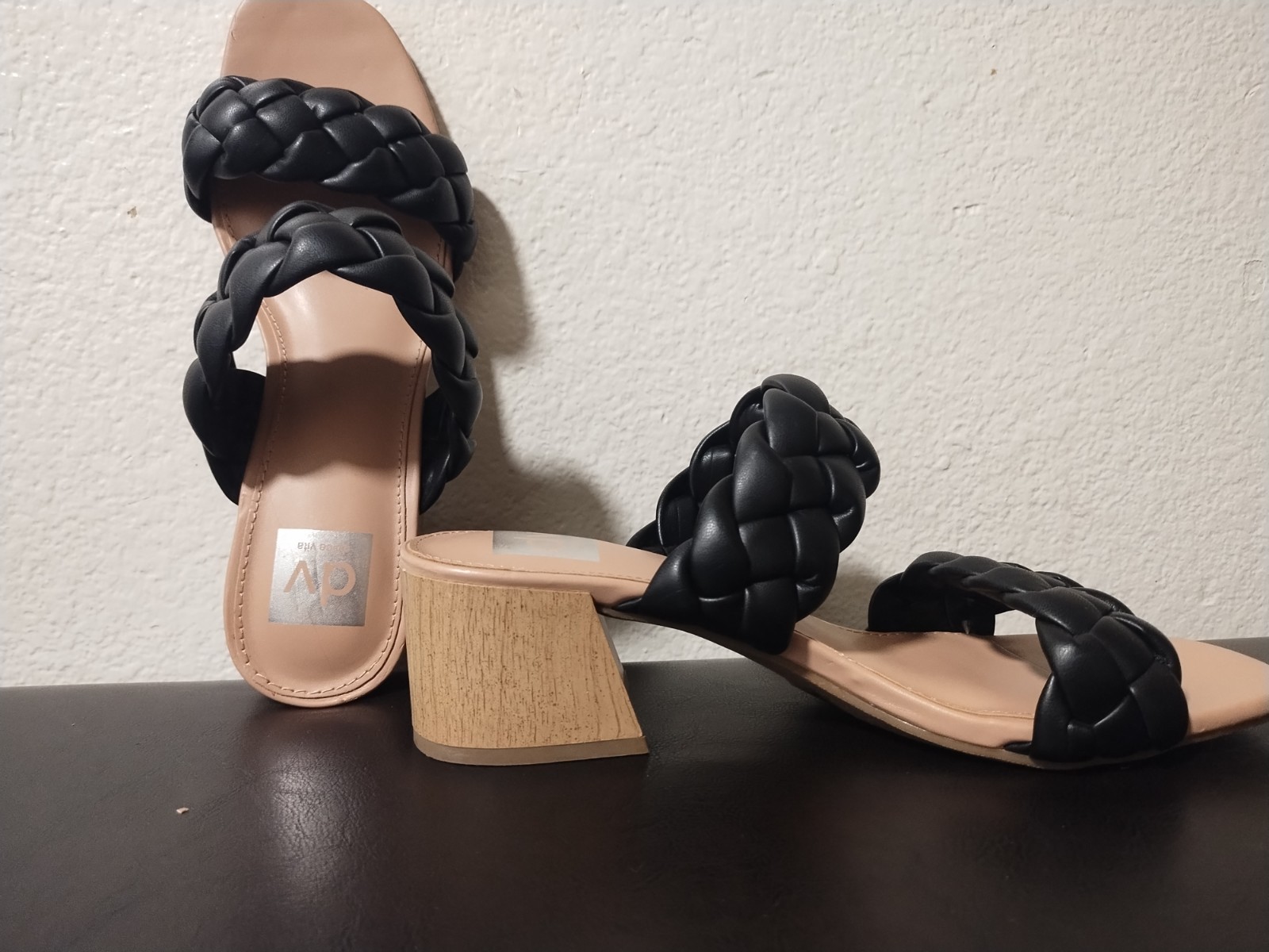 a.n.a Women’s Black Braided Strap Slide Sandals Slip-On Block Heel US 9