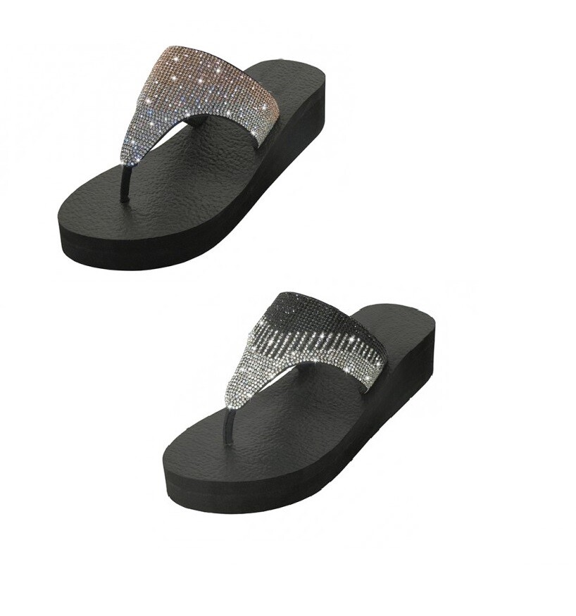 Women’s Sandals Flip Flop Two Tone Thong Upper Rhinestones 6 7 8 9 10 11