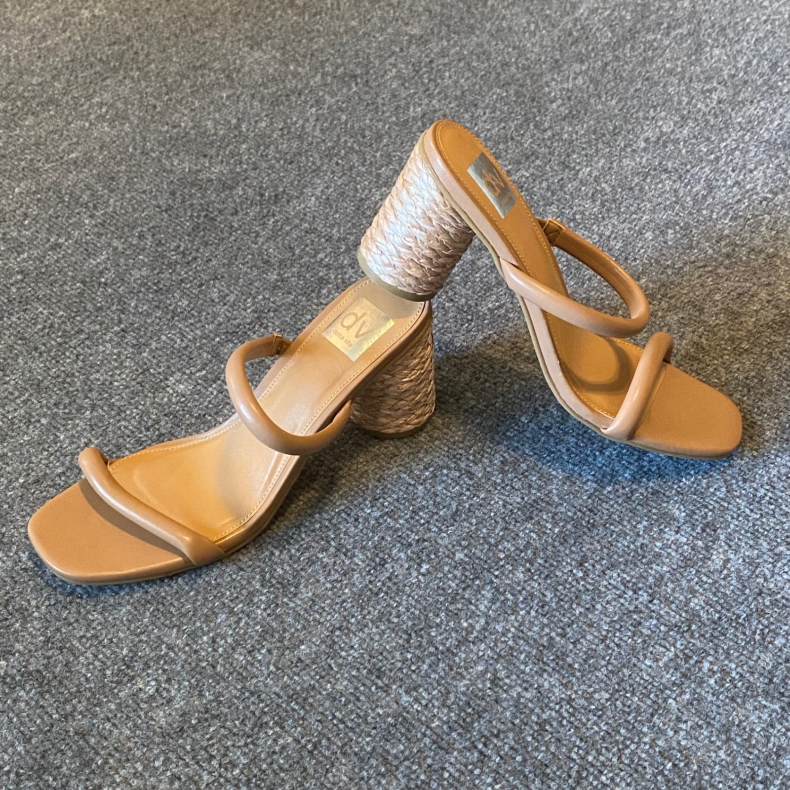 Dolce Vita Heeled Sandals Womens 8.5 Merrick Tan Rope Block Heel Mule Open Toe