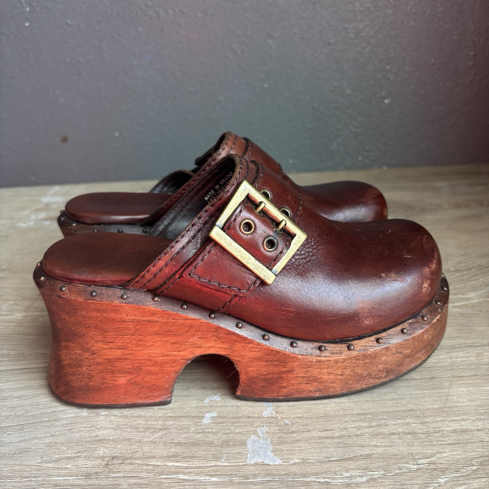 Vintage MIA Clog Platform Chunky Shoes Sandals 90s Y2K Wooden Block Heel Size 5m