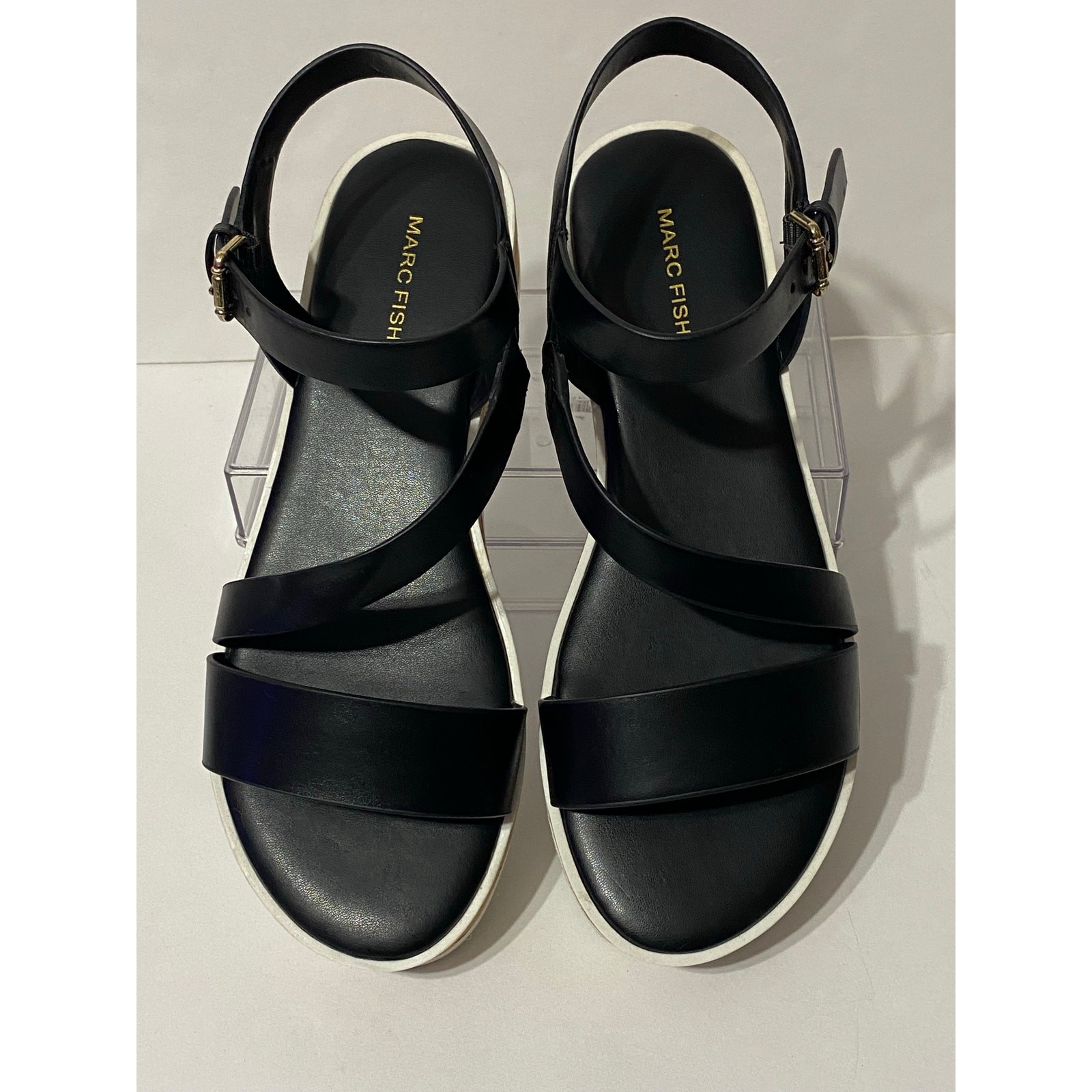 MARC FISHER Black Grandie Treaded Flatform Wedge Sandals Size 7 Spring Summer