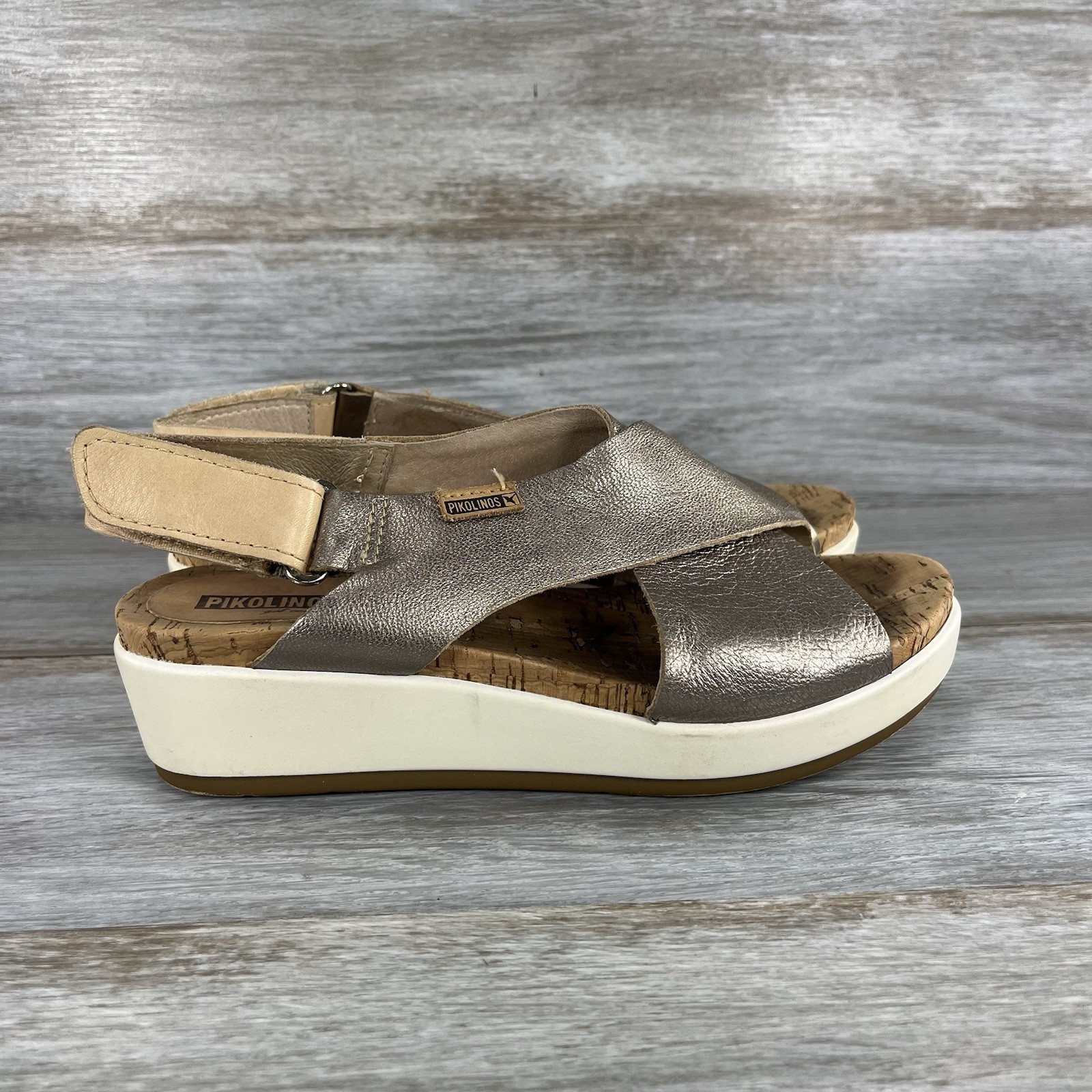 Pikolinos Women’s Mahon W9E-0912 Metallic Leather Wedge Sandals Size EU 36 US 6