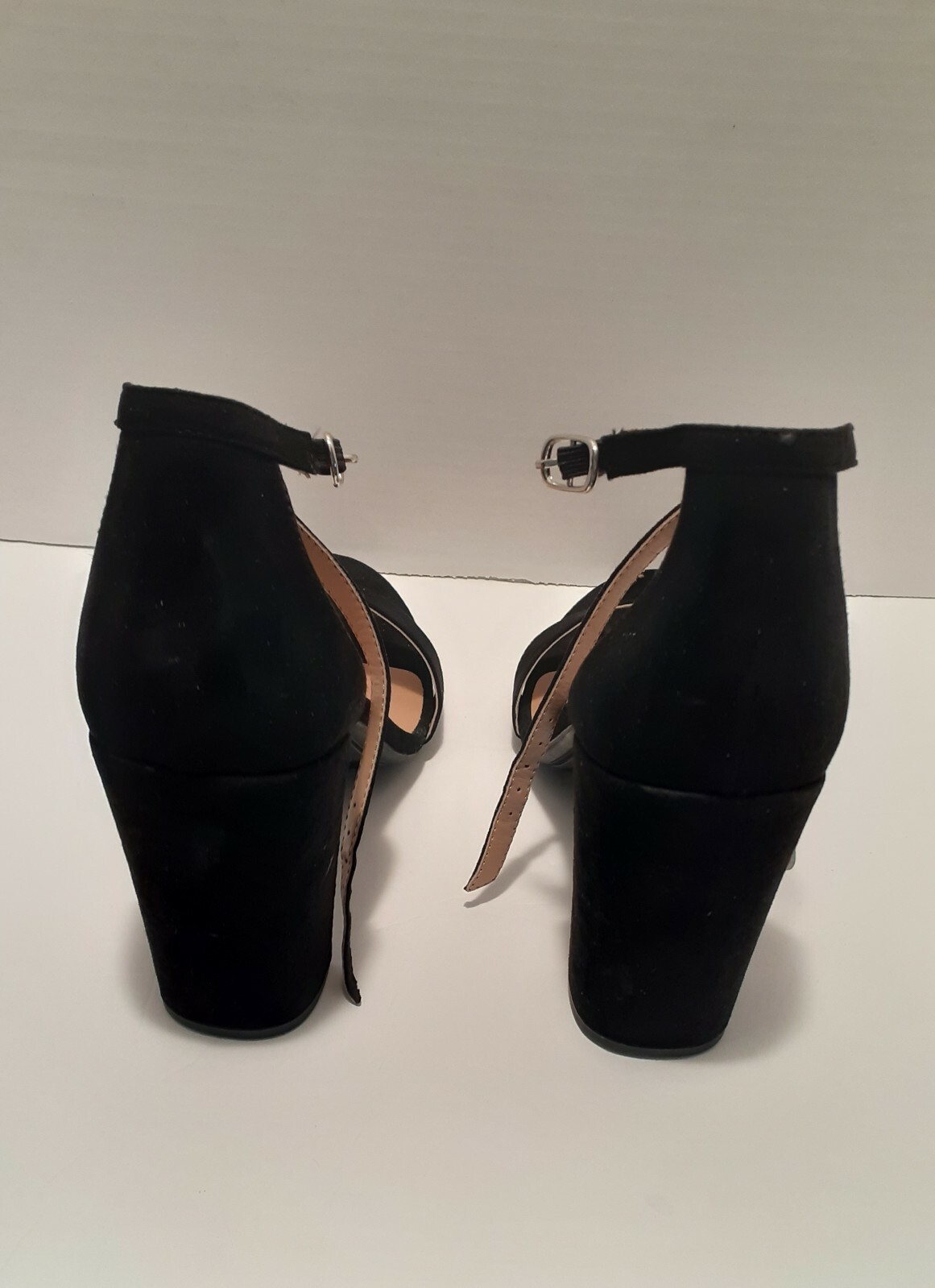 A New Day Black Sandal Women Faux Suede Chunky 4″ Heel Sexy Size 11