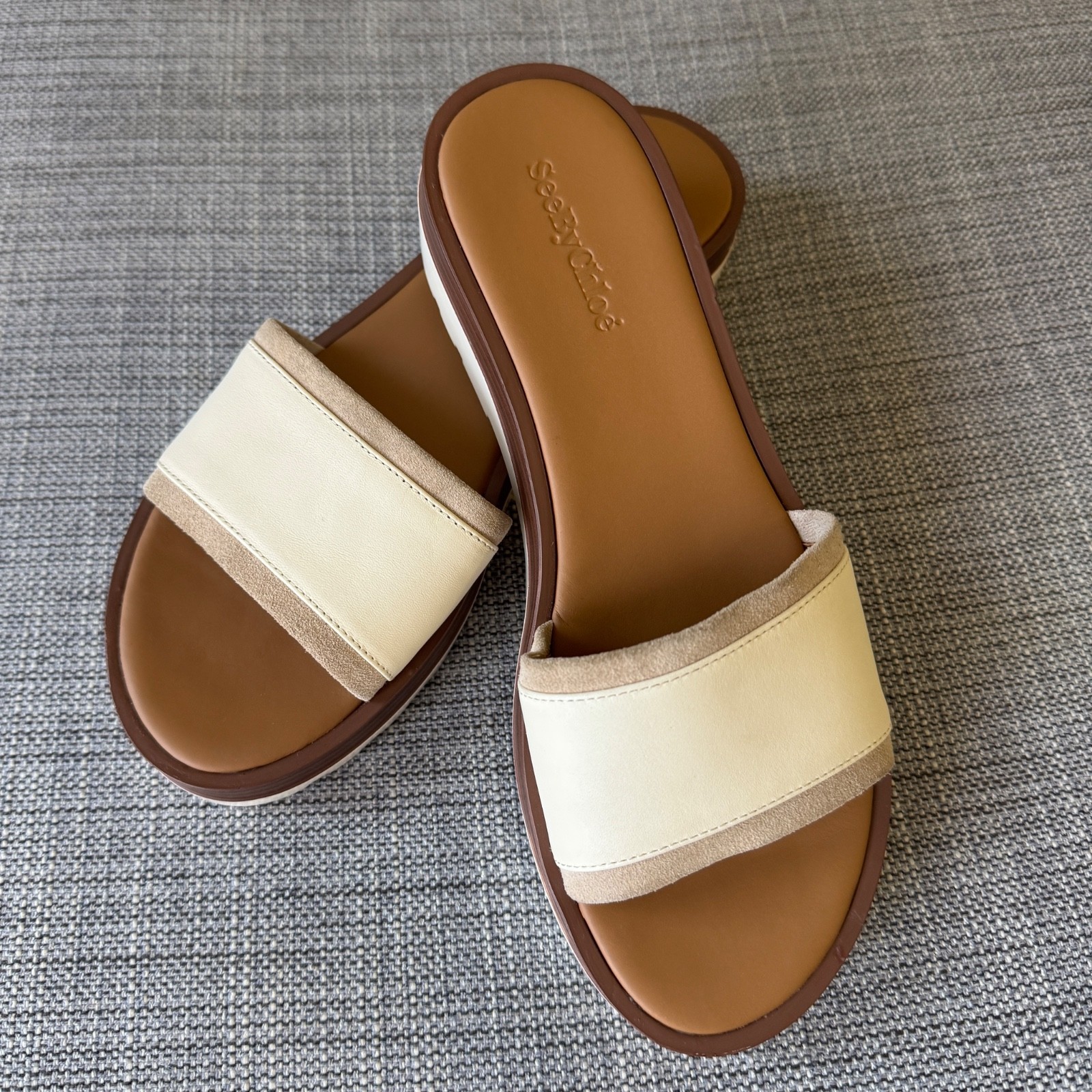 See By Chloe Cream Leather Suede Slides Sandals Size 38