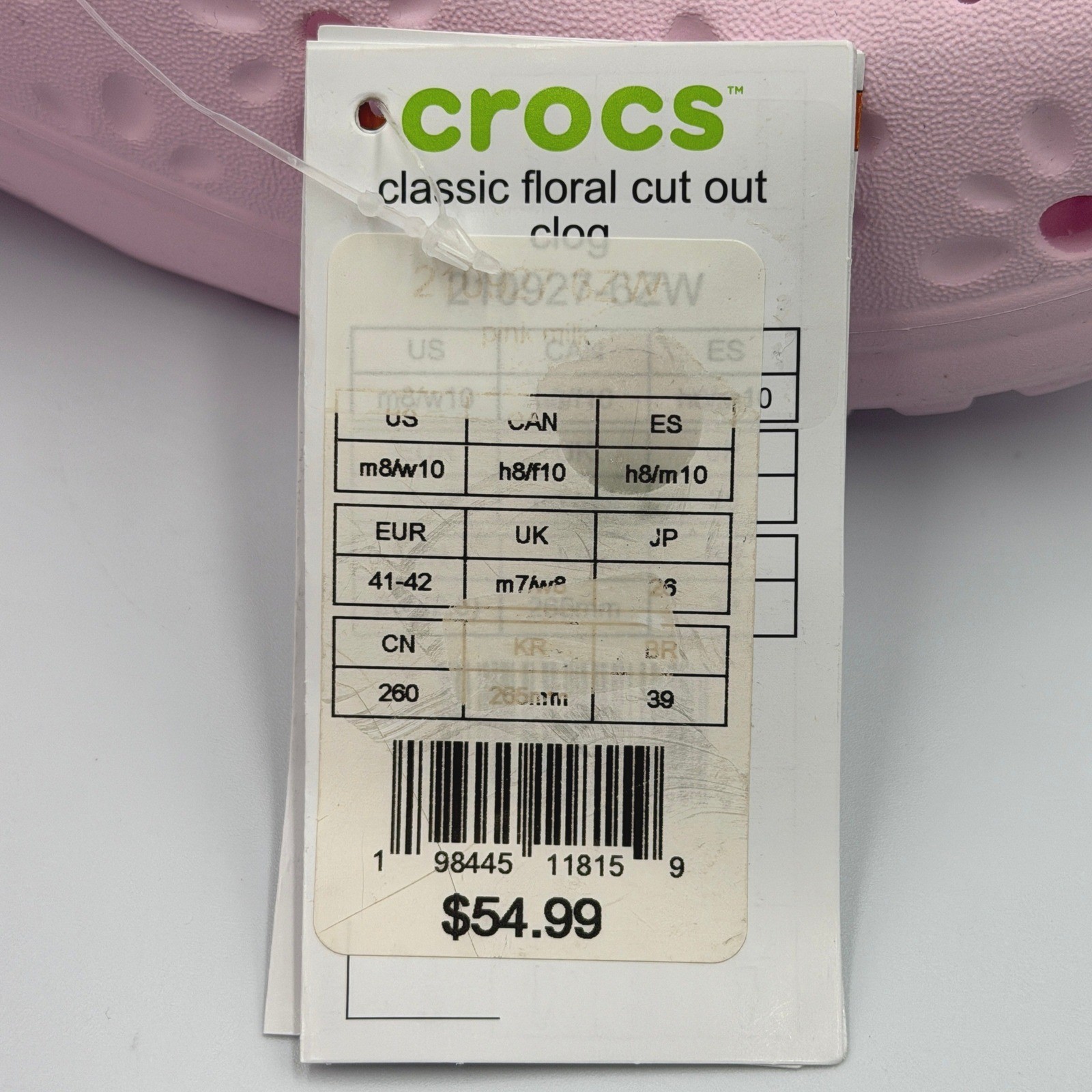 Crocs Classic Floral Cut Out Clog M8/W10 Pink 210927-6ZW **NEW**