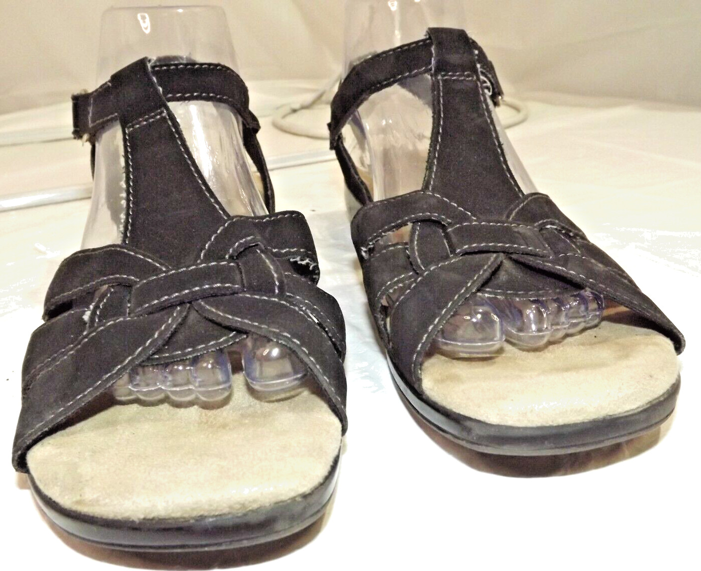 Comfort Plus by Predictions Casual Hook & Loop Sandal Black Faux Suede Sz 8W US