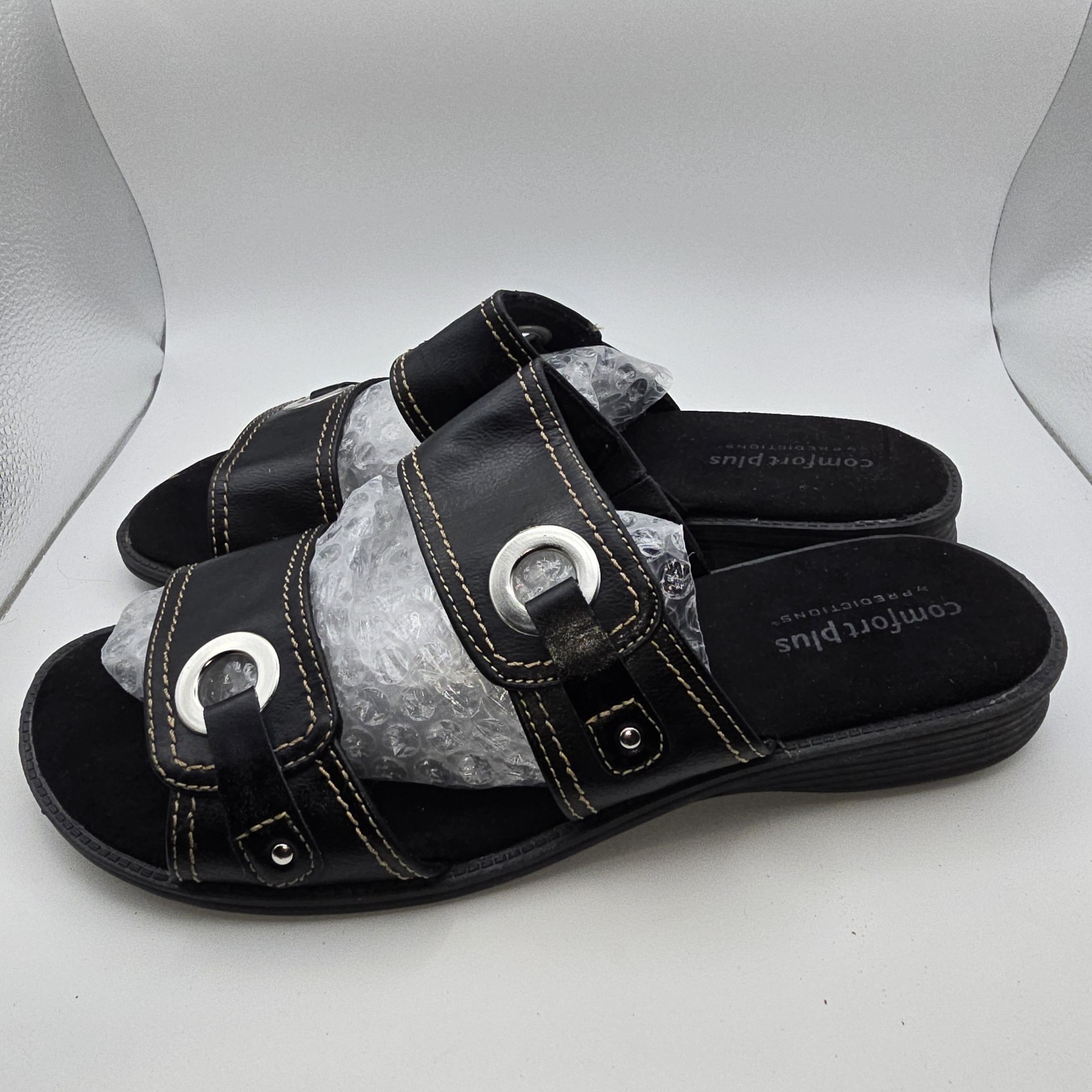 Comfort Plus By Predictions Black Strap Sandals Slides Womens Sz 11