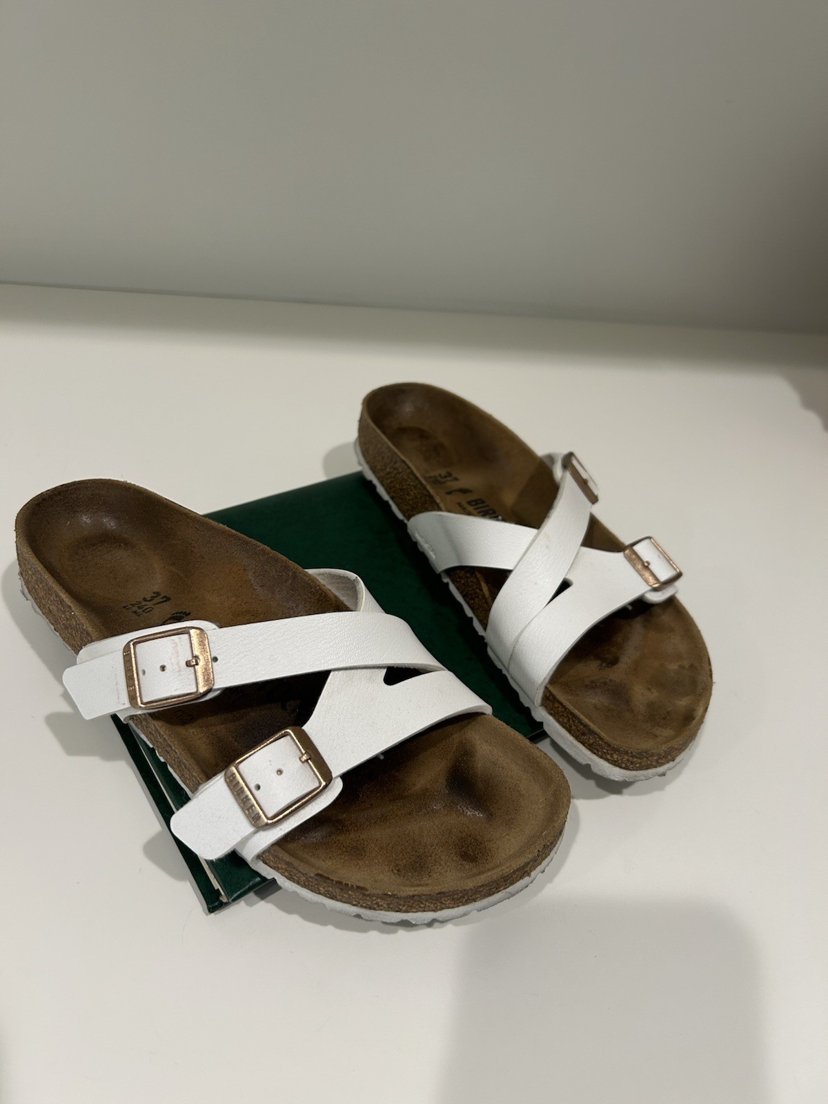 Birkenstock White With Gold, Buckle, Sandal, Size 37