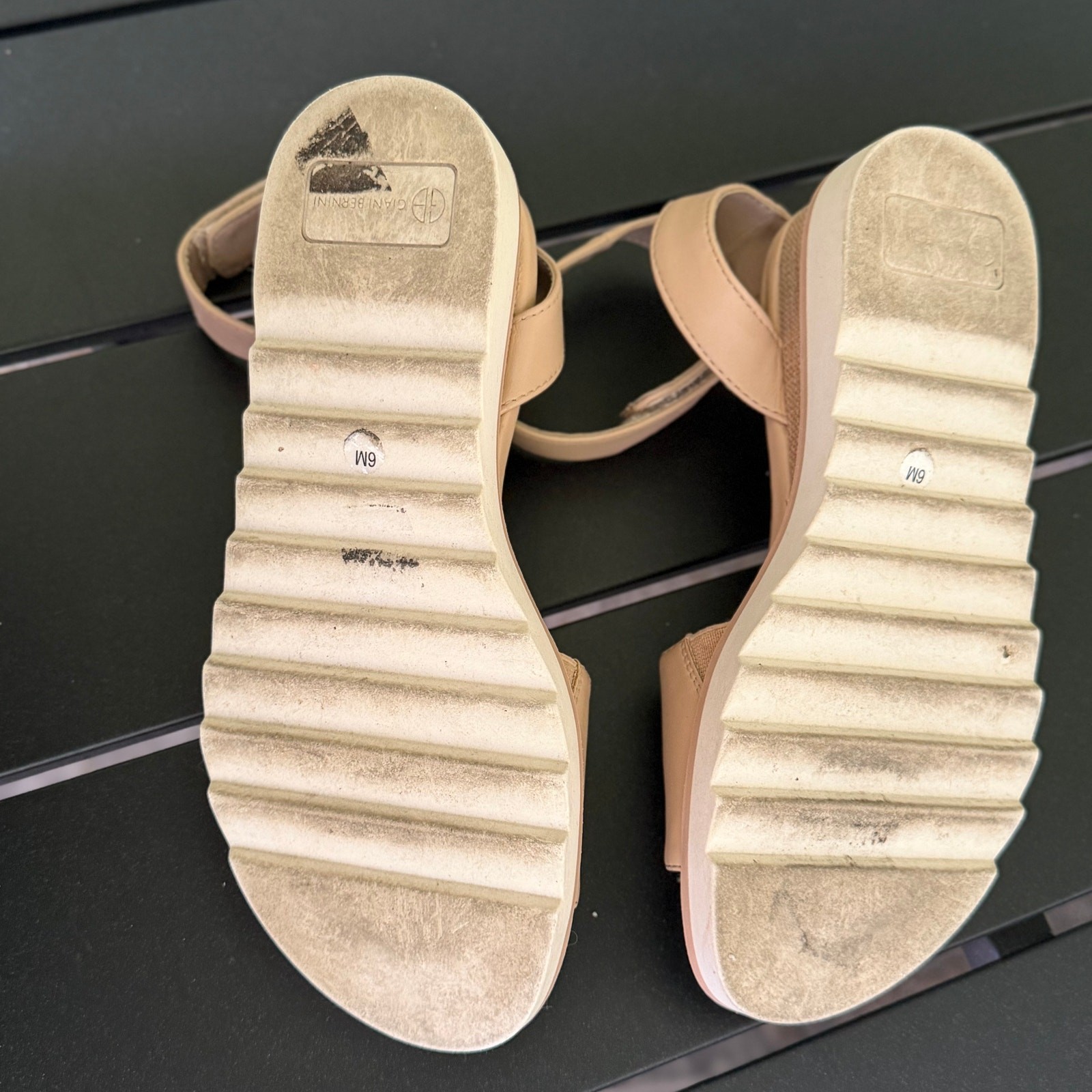 Giani Bernini Nude Platform Wedge Sandals Womens Size 6 Espadrille Ankle Strap