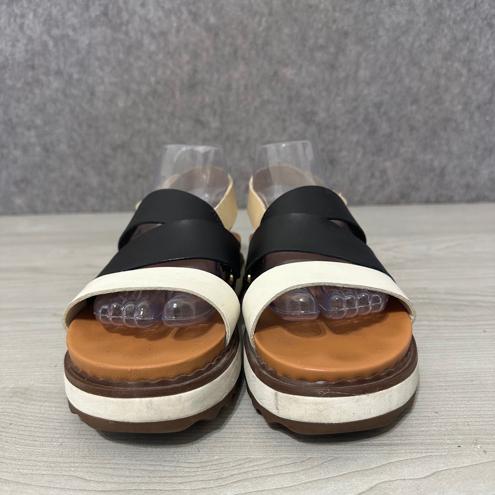 Sperry Cami Flatform Sandals Womens 7.5 Black White Tan Leather Strappy Comfort