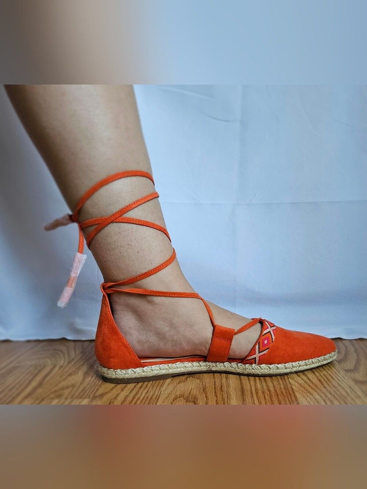 Nine West Women’s Orange Suede Espadrille Flats Lace Up Pointed Toe Size 8.5
