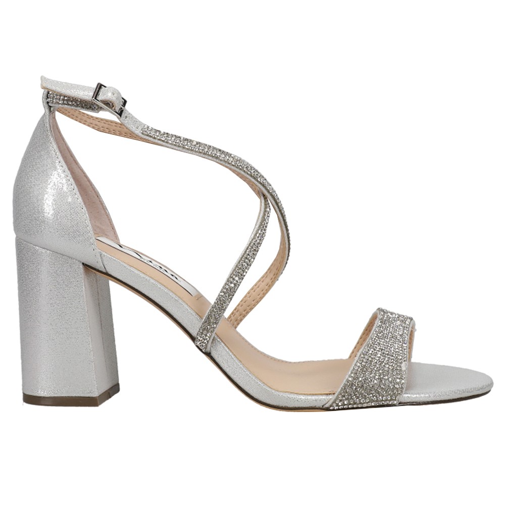 Nina Henesi Rhinestone Block Heels Womens Silver Dress Sandals HENESI-041