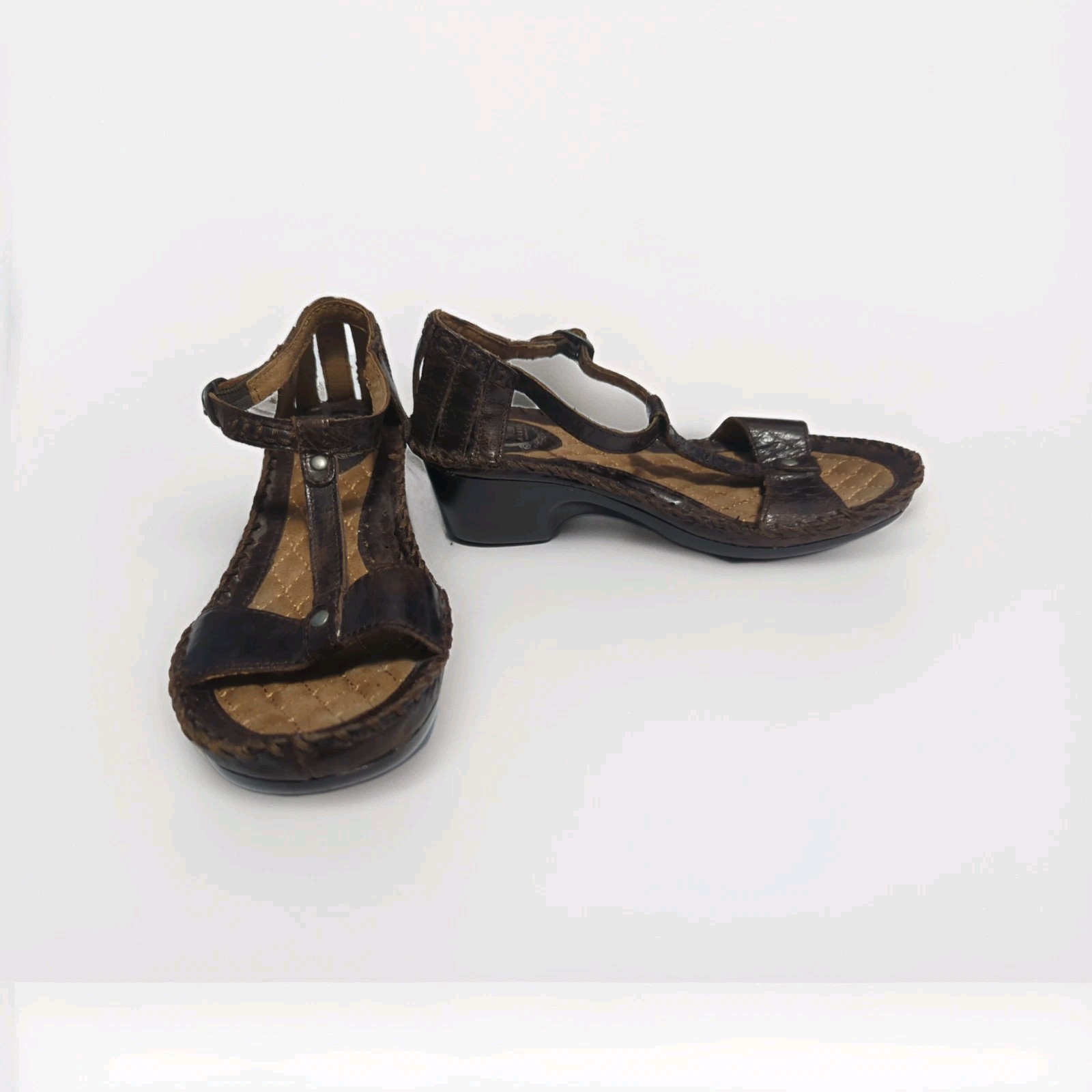 Ariat Shalimar brown leather T-strap wedge sandals Boho Western Chic Sz 7B ankle