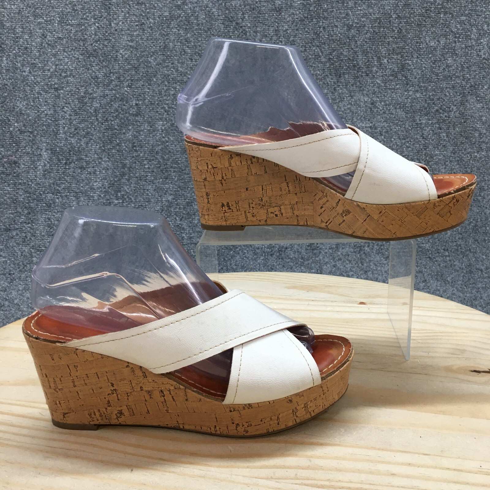 Sonoma Life Style Sandals Womens 8 M Emmy Wedge Slides White Faux Leather Cork