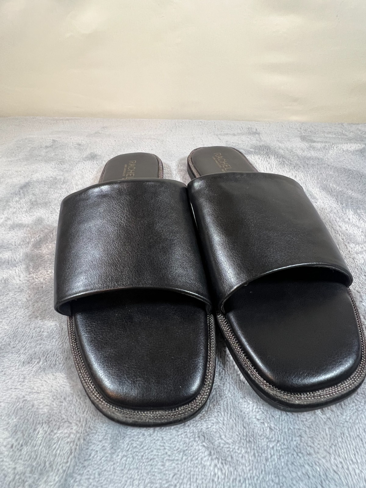 Rachel Zoe black leather slides 8.5M