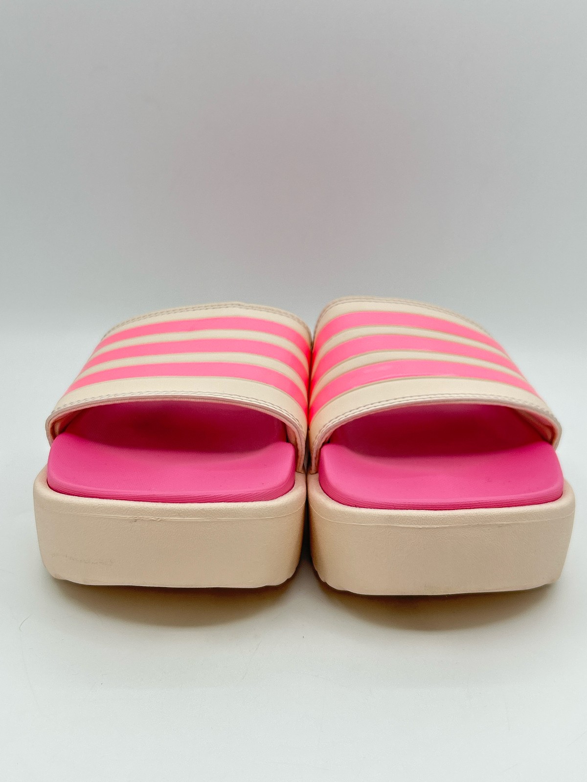 ADIDAS Adilette Platform Slide Sandals SZ 7 PINK BEIGE Women Flats Beach Logo