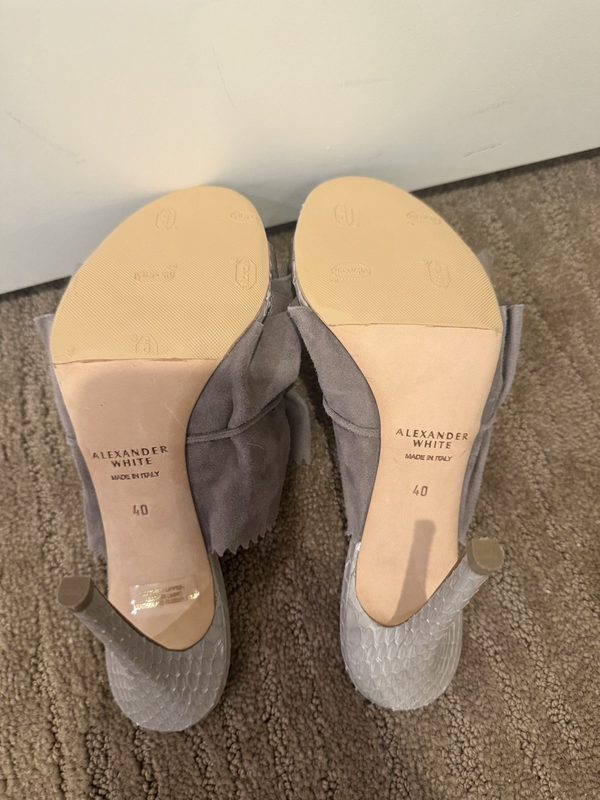 Alexander White Gray Suede Ruffle Lace-Up Slip-On Mule Sandals EU 40