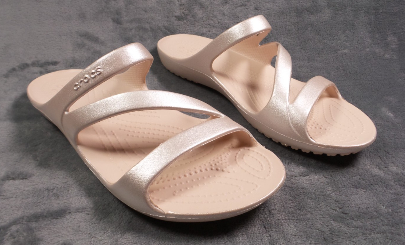 Crocs Shoes Womens Size 8 Beige Kadee II Shimmer Sandal Slip-On Comfort