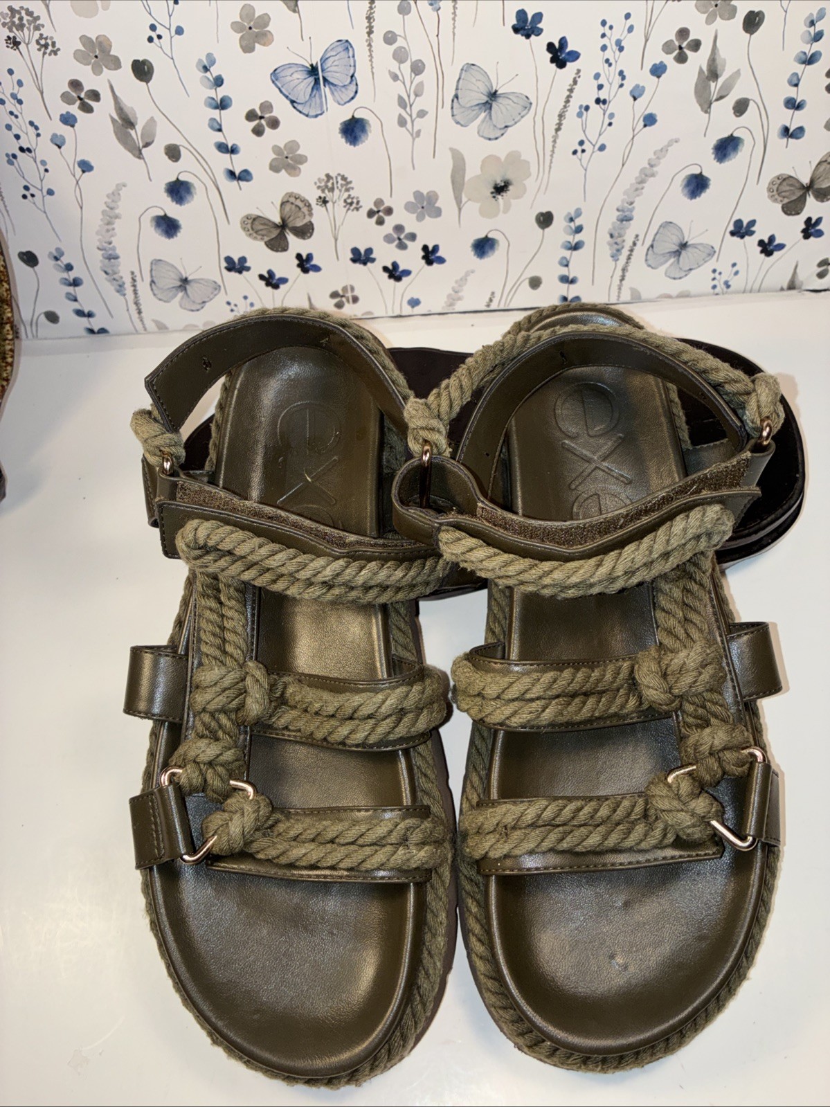 Exe Daphne 780 Flat Rope Sandal Olive Green Women’s Size US10 Measures 10 3/16