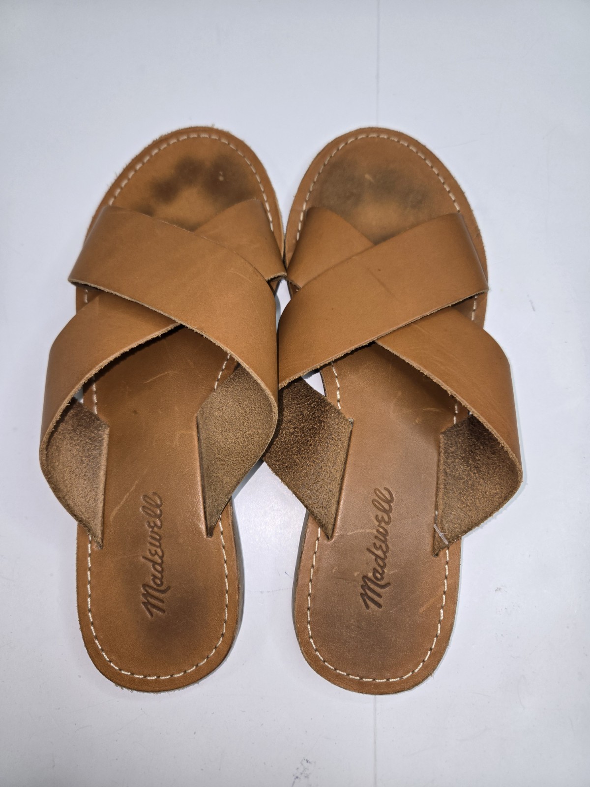 Madewell Brown Leather Crisscross Slide Sandals – Women’s Size 8.5